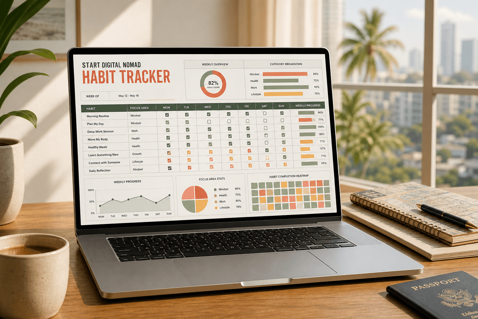 Start Digital Nomad Habit Tracker on a laptop