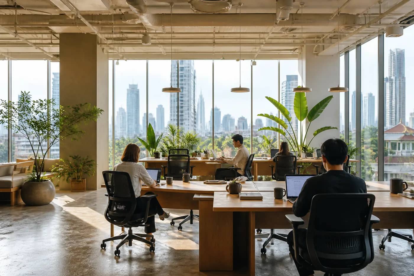 Coworking space editorial illustration for Bangkok