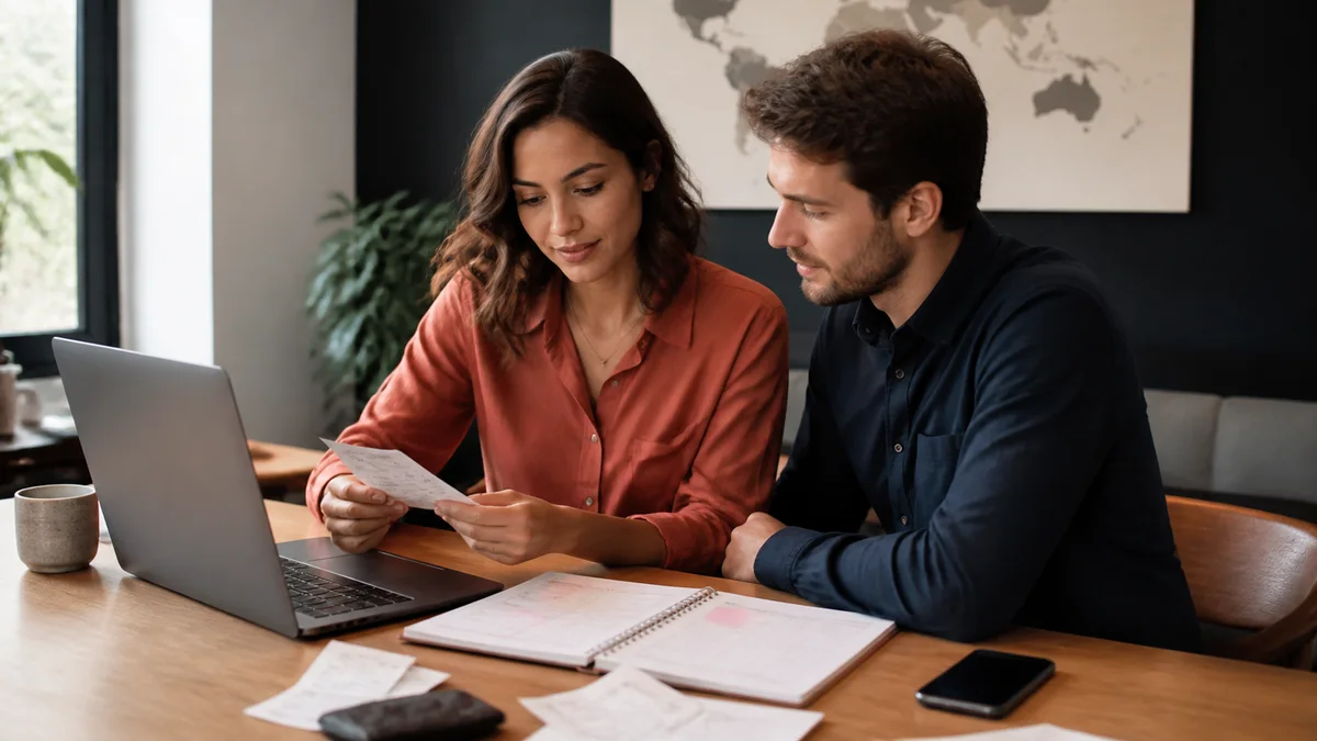 Remote worker reviewing travel dates, receipts and tax residency with an adviser