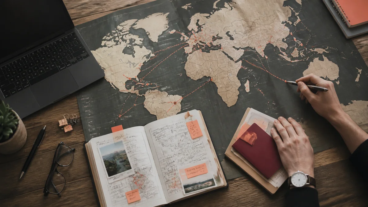 Passport, map and laptop used to compare digital nomad visa countries