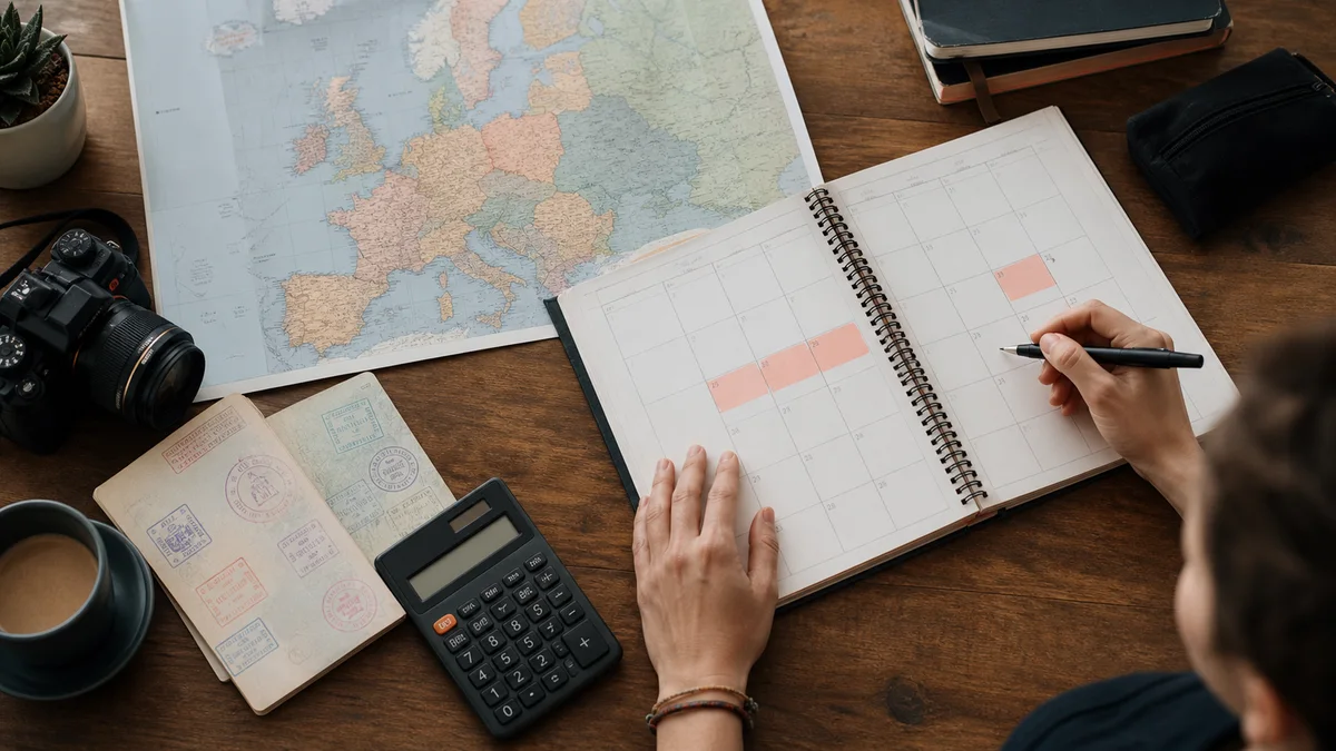 Passport and calendar used to calculate the Schengen 90 days in 180 rule