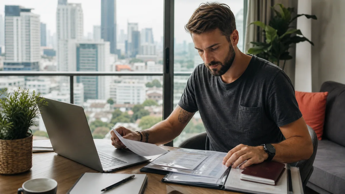 Remote worker preparing Thailand DTV visa documents in Bangkok